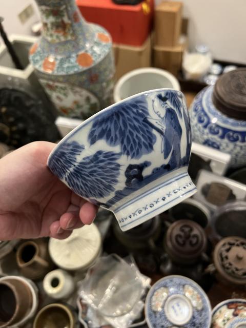 古玩陶瓷清代竹林七賢青花杯拍賣，當前價格355元