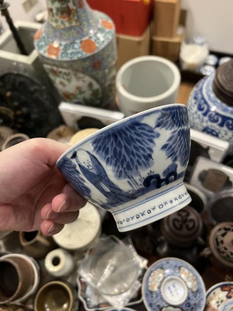 古玩陶瓷清代竹林七賢青花杯拍賣，當前價格355元
