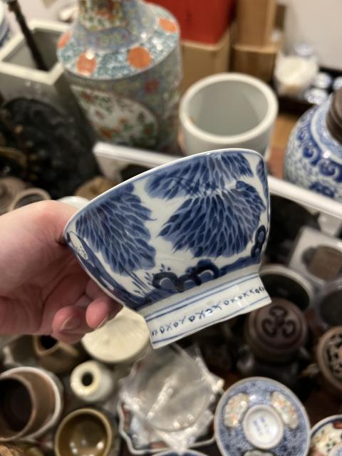 古玩陶瓷清代竹林七賢青花杯拍賣，當前價格355元