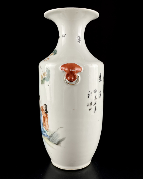 古玩陶瓷油粉彩教子折桂圖詩文撇口瓶拍賣，當(dāng)前價(jià)格1800元