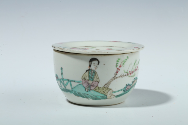 古玩陶瓷放漏?民國(guó)?粉彩花卉仕女紋刨花缸拍賣，當(dāng)前價(jià)格999元