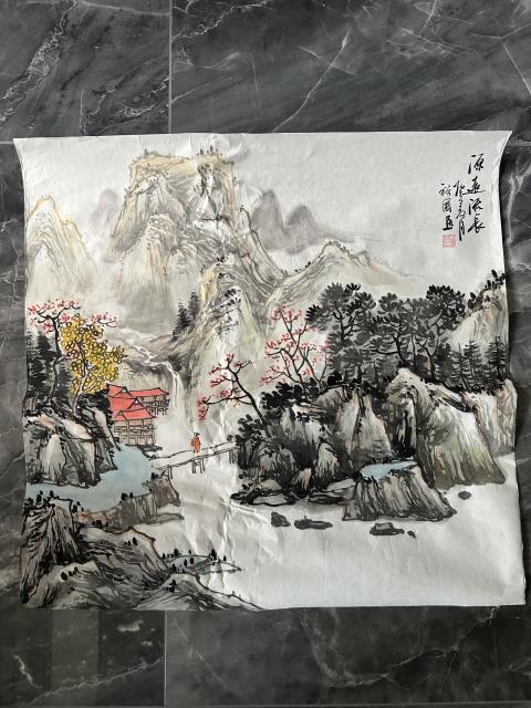 古玩字畫周裕國老師精品斗方《源遠流長》拍賣,當前價格455元