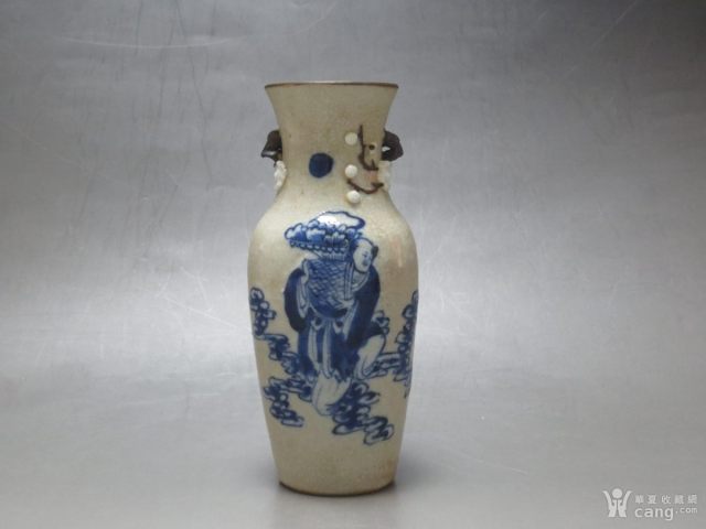 古玩陶瓷哥釉青花人物紋雙耳瓶拍賣,當前價格2388元