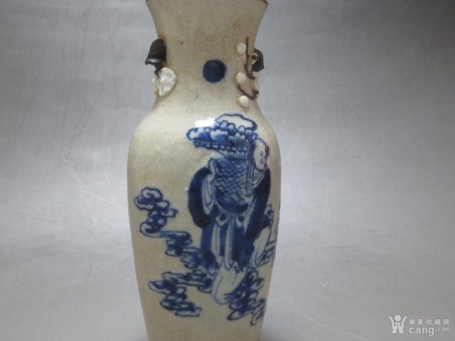 古玩陶瓷哥釉青花人物紋雙耳瓶拍賣,當前價格2388元