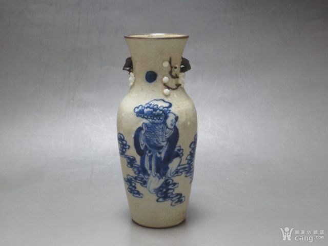 古玩陶瓷哥釉青花人物紋雙耳瓶拍賣,當前價格2388元