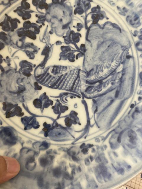 古玩陶瓷正德青花鳳凰牡丹盤拍賣，當前價格3000元