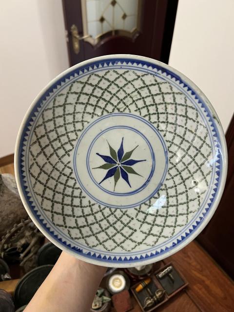 民國青花彩繪格子紋盤拍賣，當前價格255元