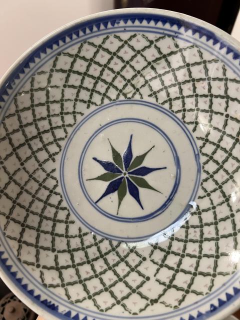 古玩陶瓷民國青花彩繪格子紋盤拍賣，當前價格255元