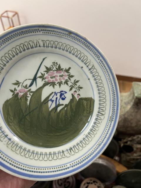 古玩陶瓷民國青花彩繪花鳥花卉紋盤拍賣,當前價格199元