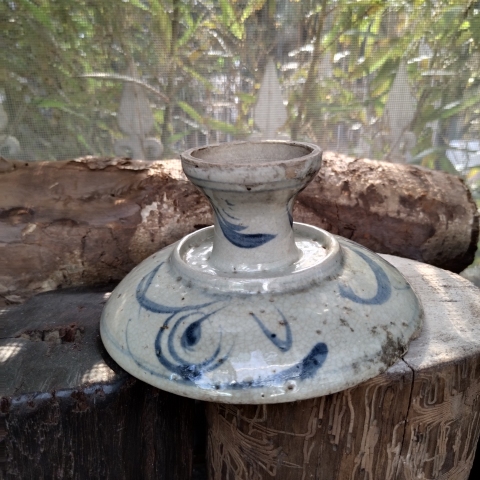古玩陶瓷明代魚藻紋青花高足盤標本拍賣,當前價格800元