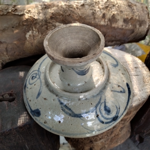 古玩陶瓷明代魚藻紋青花高足盤標本拍賣,當前價格800元