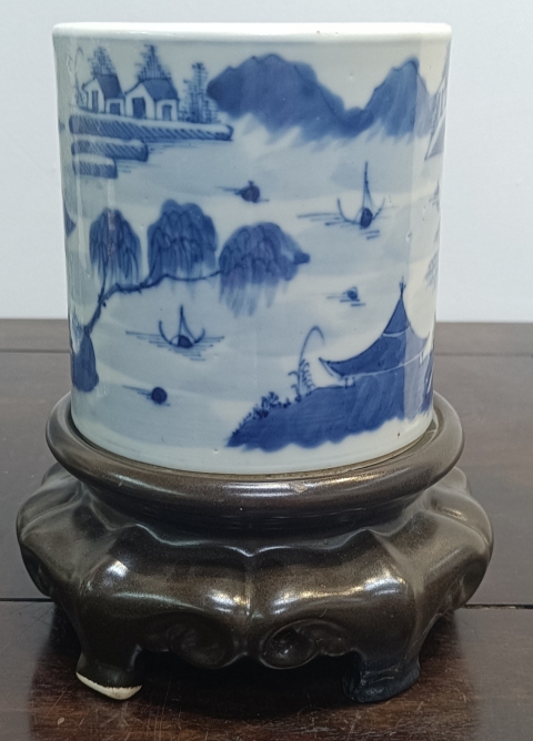 古玩陶瓷清代精品青花亭臺山水紋大筆海拍賣，當前價格7000元