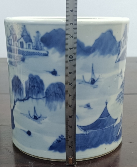 古玩陶瓷清代精品青花亭臺山水紋大筆海拍賣，當前價格7000元