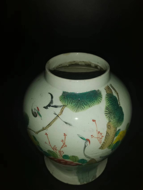 古玩陶瓷粉彩松鶴紋將軍罐拍賣,當前價格3600元