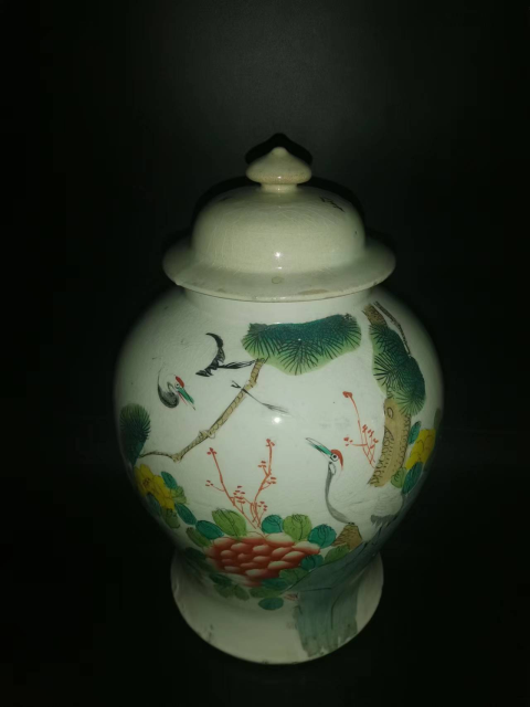 古玩陶瓷粉彩松鶴紋將軍罐拍賣,當前價格3600元