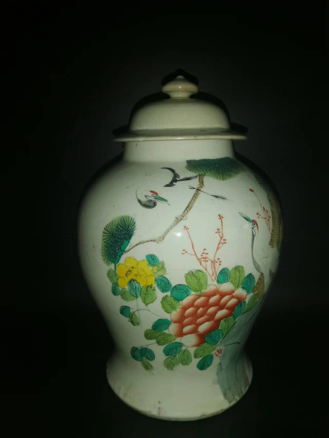 古玩陶瓷粉彩松鶴紋將軍罐拍賣,當前價格3600元