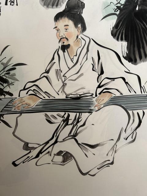 古玩字畫張松平老師精品斗方《撫茶圖》拍賣，當前價格458元