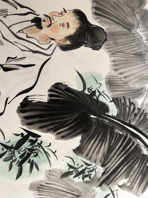 古玩字畫張松平老師精品斗方《撫茶圖》拍賣，當前價格458元