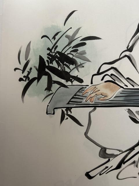 古玩字畫張松平老師精品斗方《撫茶圖》拍賣，當前價格458元