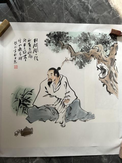 古玩字畫張松平老師精品斗方《人物》拍賣,當前價格458元