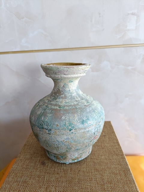 古玩陶瓷館藏級珍品漢代綠釉弦紋盤口壺拍賣,當前價格1200元