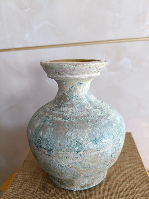 古玩陶瓷館藏級珍品漢代綠釉弦紋盤口壺拍賣,當前價格1200元