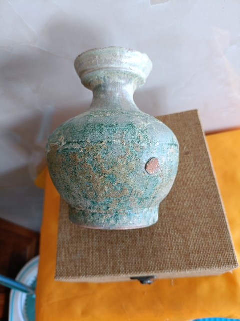 古玩陶瓷館藏級珍品漢代綠釉弦紋盤口壺拍賣,當前價格1200元