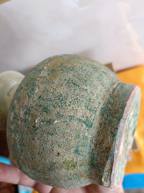 古玩陶瓷館藏級珍品漢代綠釉弦紋盤口壺拍賣,當前價格1200元