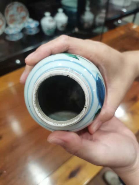 古玩陶瓷清早順治青花五彩麒麟送子紋小罐拍賣，當前價格13800元