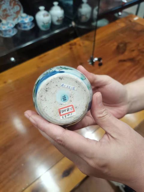 古玩陶瓷清早順治青花五彩麒麟送子紋小罐拍賣，當前價格13800元