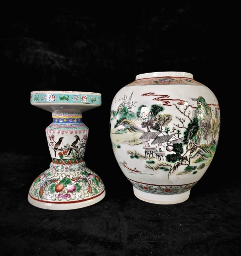 古玩陶瓷粉彩通景山水花鳥圖燈拍賣,當前價格24800元