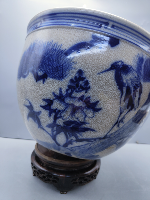 古玩陶瓷青花松鶴紋卷缸拍賣,當前價格4300元