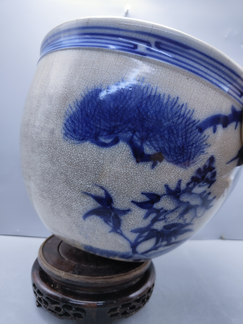 古玩陶瓷青花松鶴紋卷缸拍賣,當前價格4300元