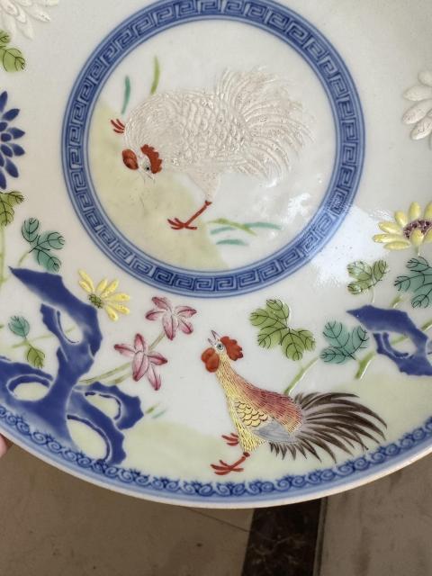 古玩陶瓷青花粉彩官上加官紋盤拍賣，當(dāng)前價格22222元