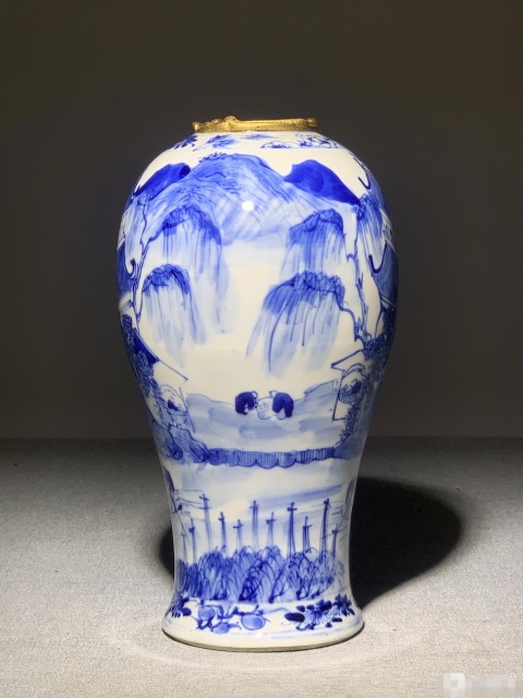 古玩陶瓷清中晚期青花山水人物紋瓶拍賣,當前價格999元