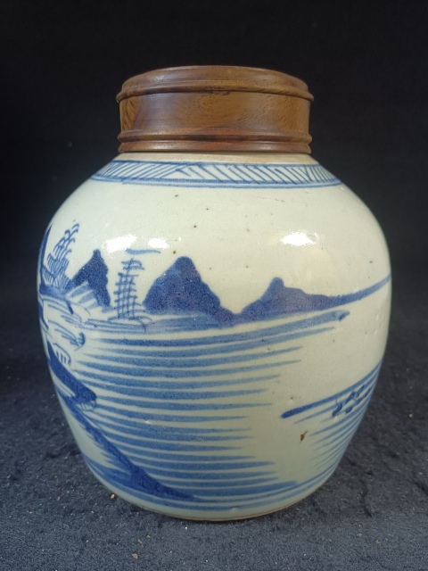古玩陶瓷（全品）清三代乾隆細路青花通景山水大罐拍賣，當前價格3100元