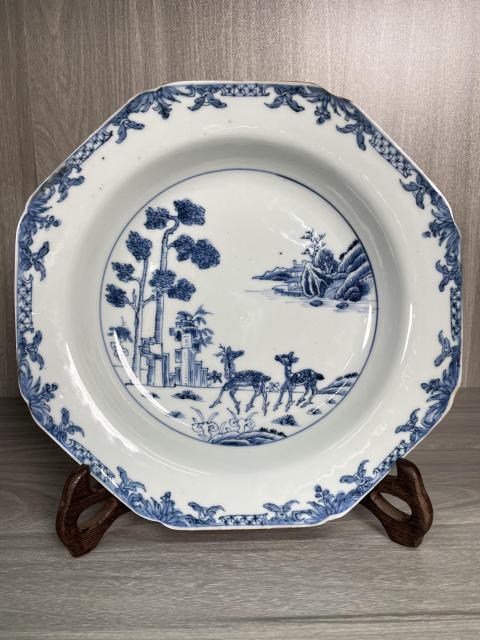 古玩陶瓷清康雍 極品青花雙鹿圖八方盤拍賣，當(dāng)前價格1960元
