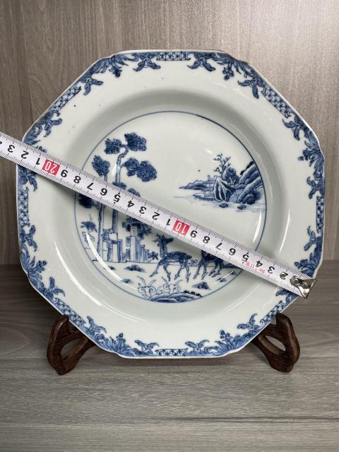 古玩陶瓷清康雍 極品青花雙鹿圖八方盤拍賣，當(dāng)前價格1960元