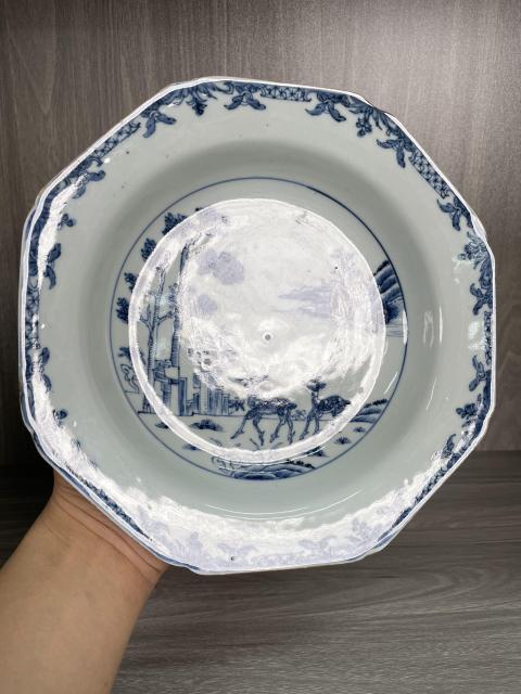 古玩陶瓷清康雍 極品青花雙鹿圖八方盤拍賣，當(dāng)前價格1960元