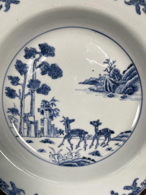 古玩陶瓷清康雍 極品青花雙鹿圖八方盤拍賣，當(dāng)前價格1960元