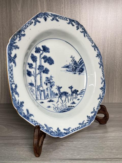 古玩陶瓷清康雍 極品青花雙鹿圖八方盤拍賣，當(dāng)前價格1960元