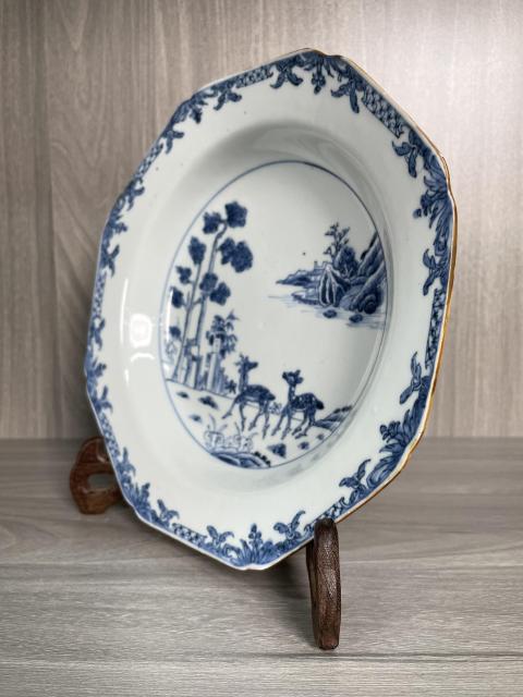 古玩陶瓷清康雍 極品青花雙鹿圖八方盤拍賣，當(dāng)前價格1960元