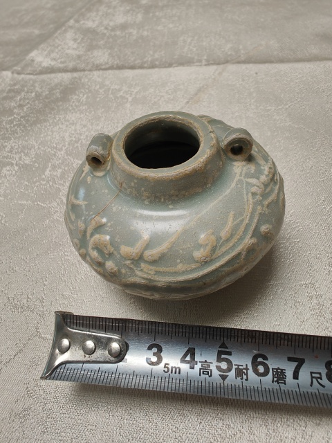 古玩陶瓷宋元龍泉青釉雙系罐拍賣，當前價格9700元