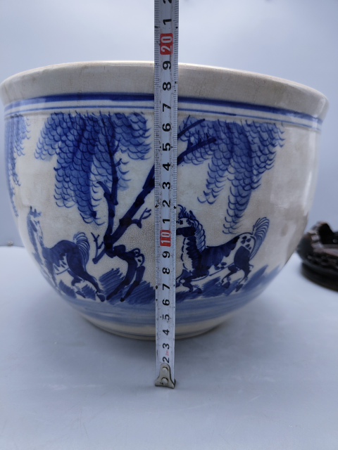 古玩陶瓷青花雙馬紋馬蹄尊拍賣，當前價格8600元