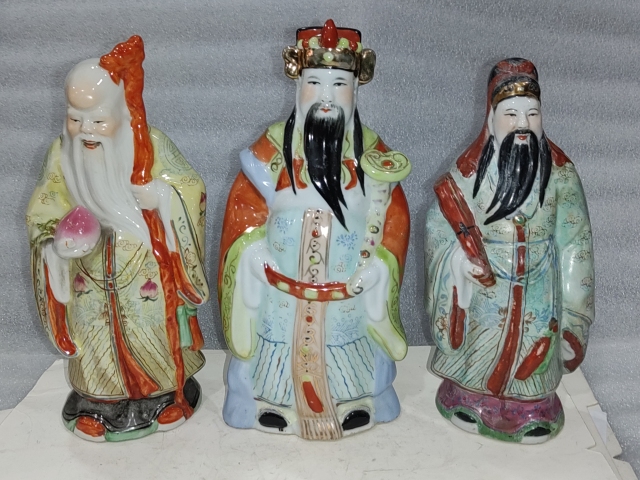 中国古玩　白磁福禄寿人物置物 域鉴古玩】福禄寿三星人物塑像拍卖价格/图片/值多少钱