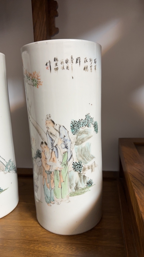 古玩陶瓷楊紫卿款右軍愛鵝彩繪帽筒拍賣，當(dāng)前價(jià)格6850元