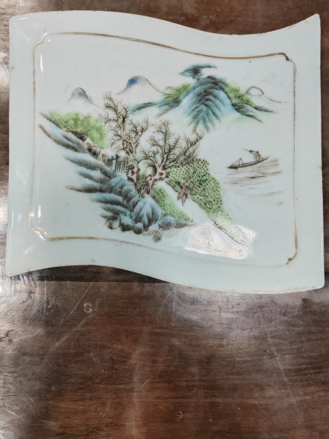 古玩陶瓷民國粉彩山水人物瓷板畫一對拍賣,當前價格2800元