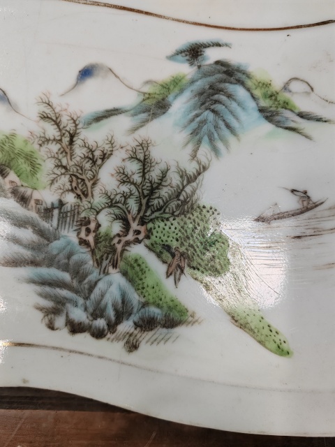 古玩陶瓷民國粉彩山水人物瓷板畫一對拍賣,當前價格2800元
