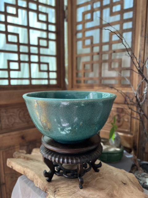 古玩陶瓷【超大器型·孔雀藍】哥釉撇口大碗拍賣，當前價格11000元