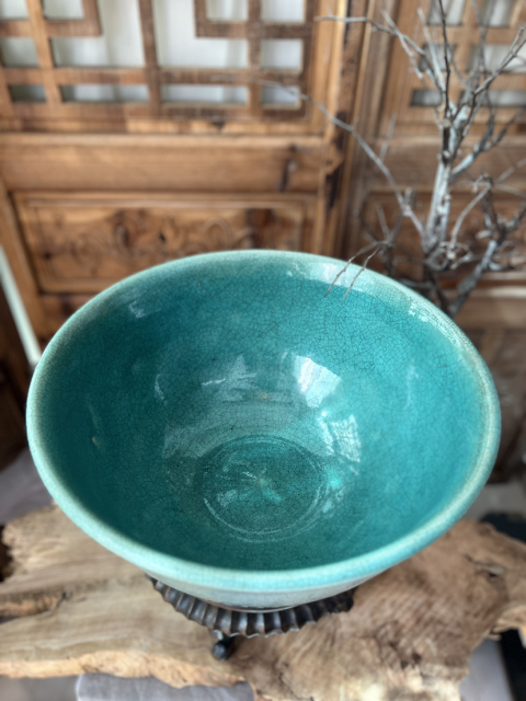 古玩陶瓷【超大器型·孔雀藍】哥釉撇口大碗拍賣，當前價格11000元